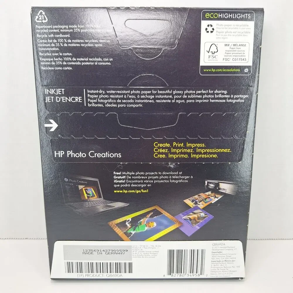 Lot Of 2 HP Advanced Photo Paper 5 x 7 Glossy Q8690A 60 Sheets Each - New In Box